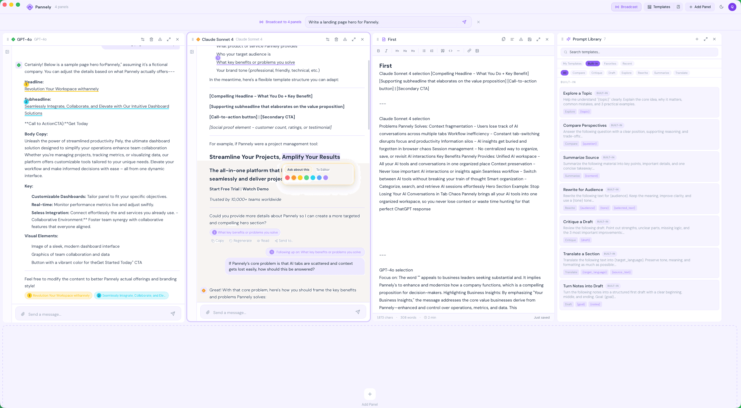 Pannely Editor view with a long-form article draft